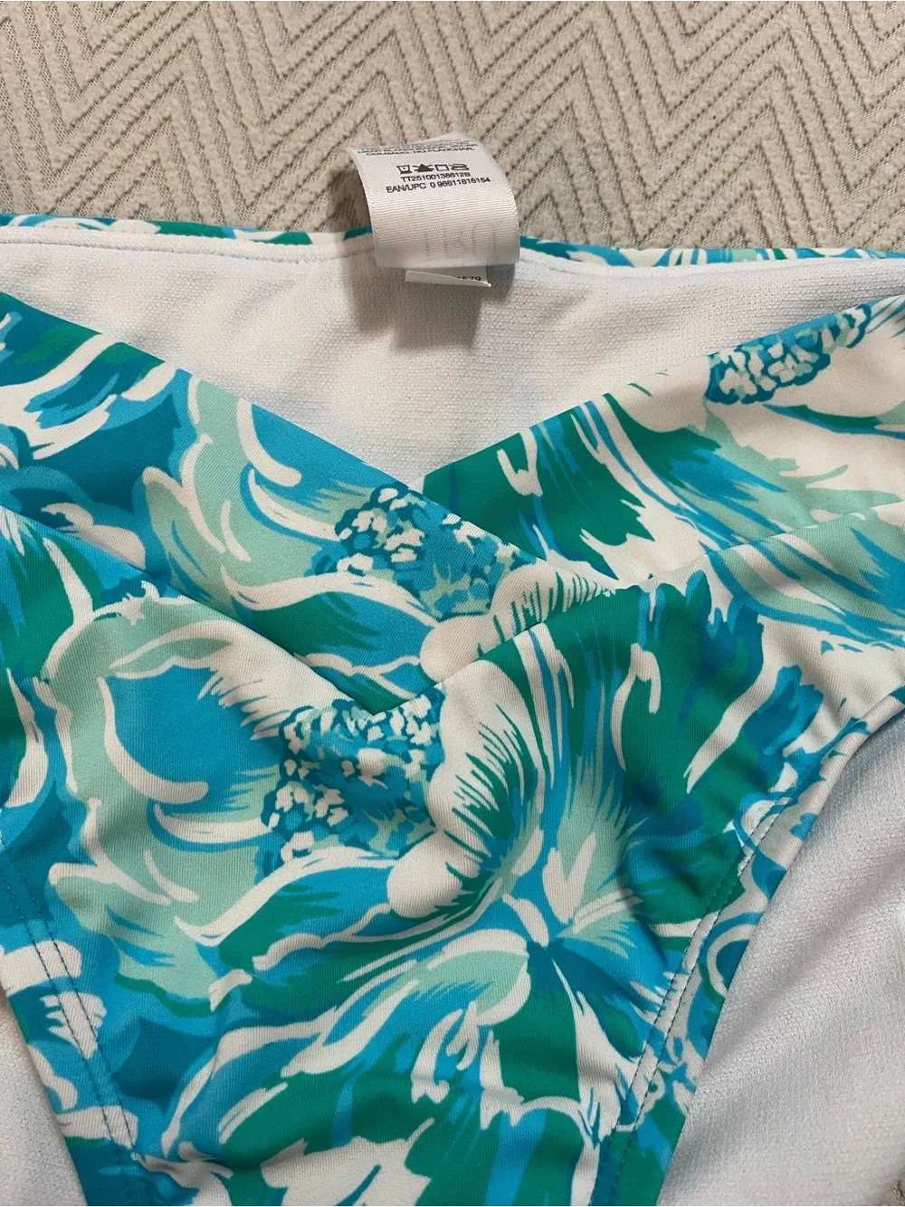 Floral Teal & White Bikini Bottoms Time and Tru Medium 8-10 swim